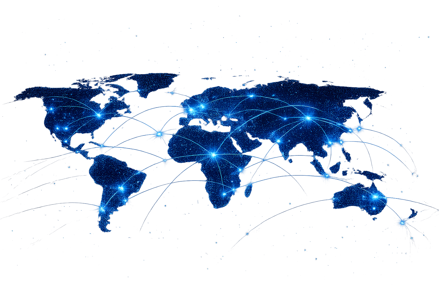 Global messaging network — connections spanning continents.